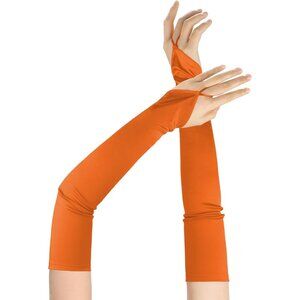 Women's Fingerless Orange Satin Long Gloves Elbow Length Wedding Party Prom